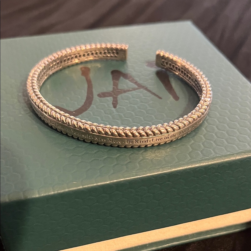 JAI Sterling Silver Textured Cuff Inspirational Quotes Bracelet